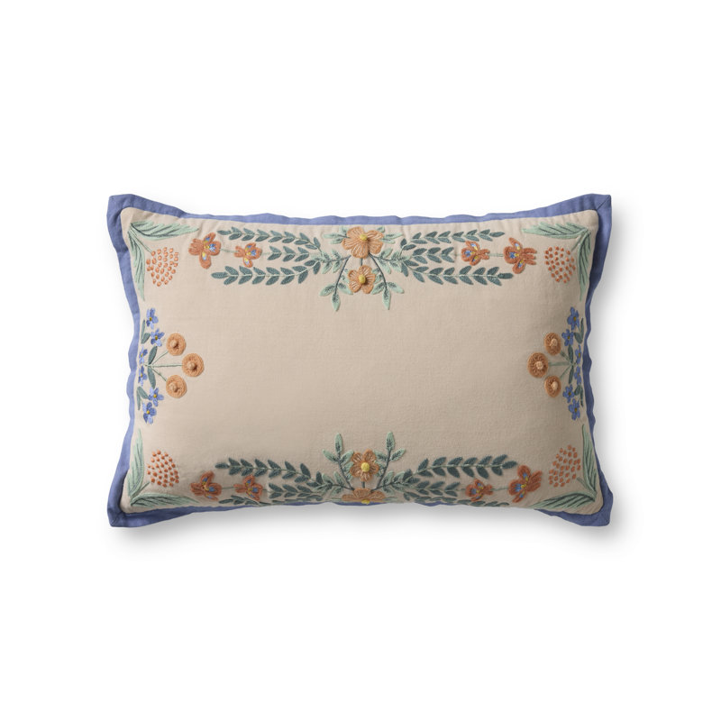 Rifle Paper Company x Loloi Willow Border Decorative Pillow, Rectangle 13"H x 21"W, Down Blend
