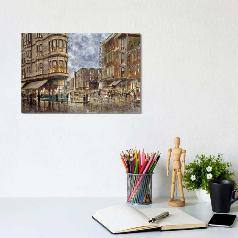 Dinner Hour, San Francisco, Ellis And Market St by Stanton Manolakas - Wrapped Canvas Print, 20.32 cm H x 30.48 cm W