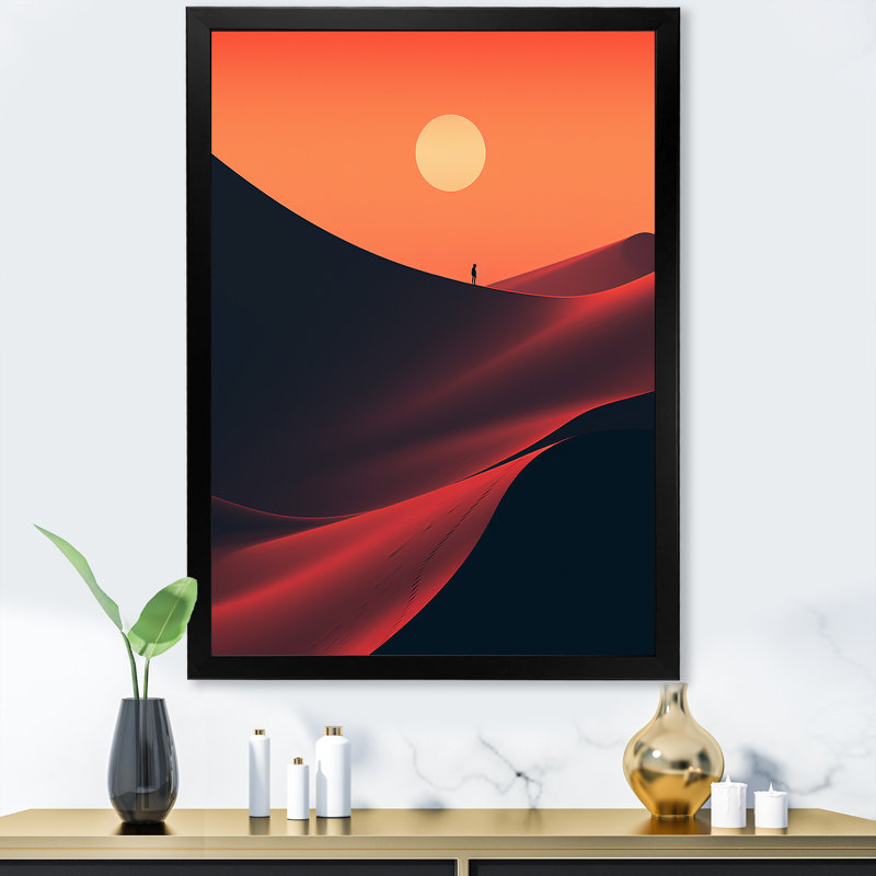 Alone in the Sahara Desert at Sunset III - Art mural désert, Cadre simple noir, H 20 po x l 12 po x P 1 po