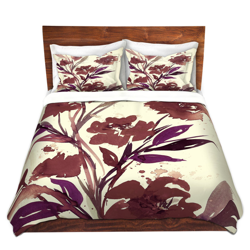  Ensemble de housse de couette en microfibre moderne et contemporain, 1 housse simple + 1 taie standard, Brun / Mauve / Crème