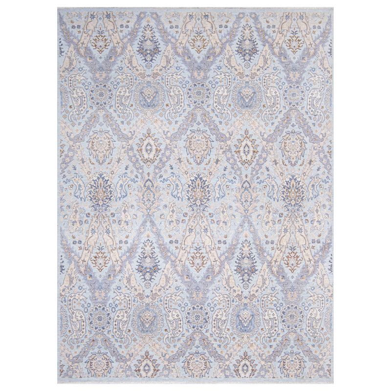 Tapis bleu clair noué à la main de haute qualité