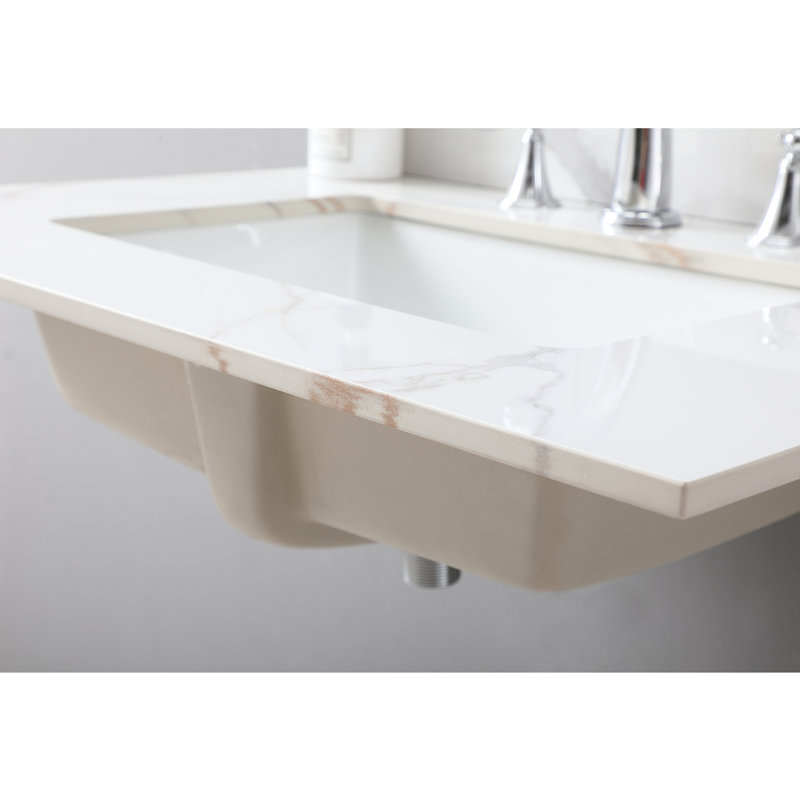 31 po. Comptoir de meuble-lavabo en pierre 31 po avec évier encastré et dosseret en céramique - doré