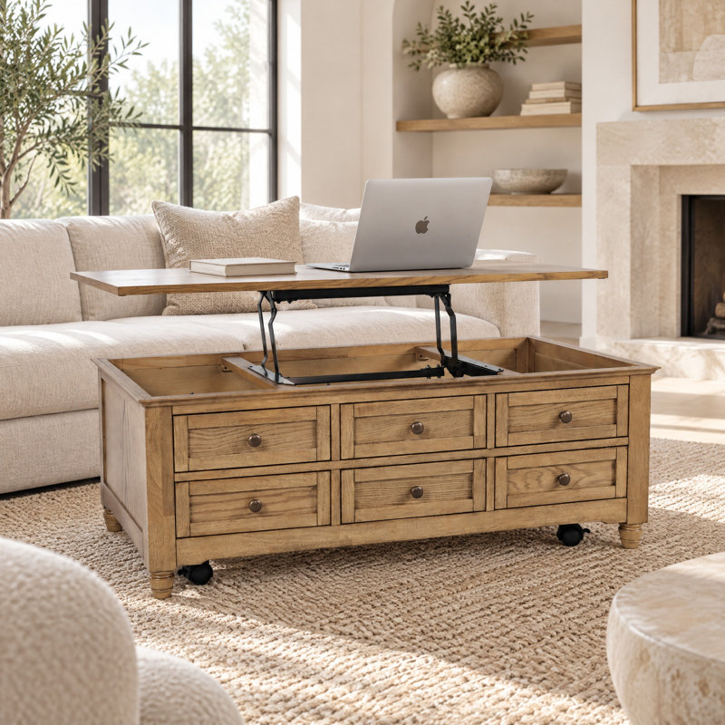 Table basse à plateau relevable moderne avec rangement Brentwood - brun clair, Bois brun
