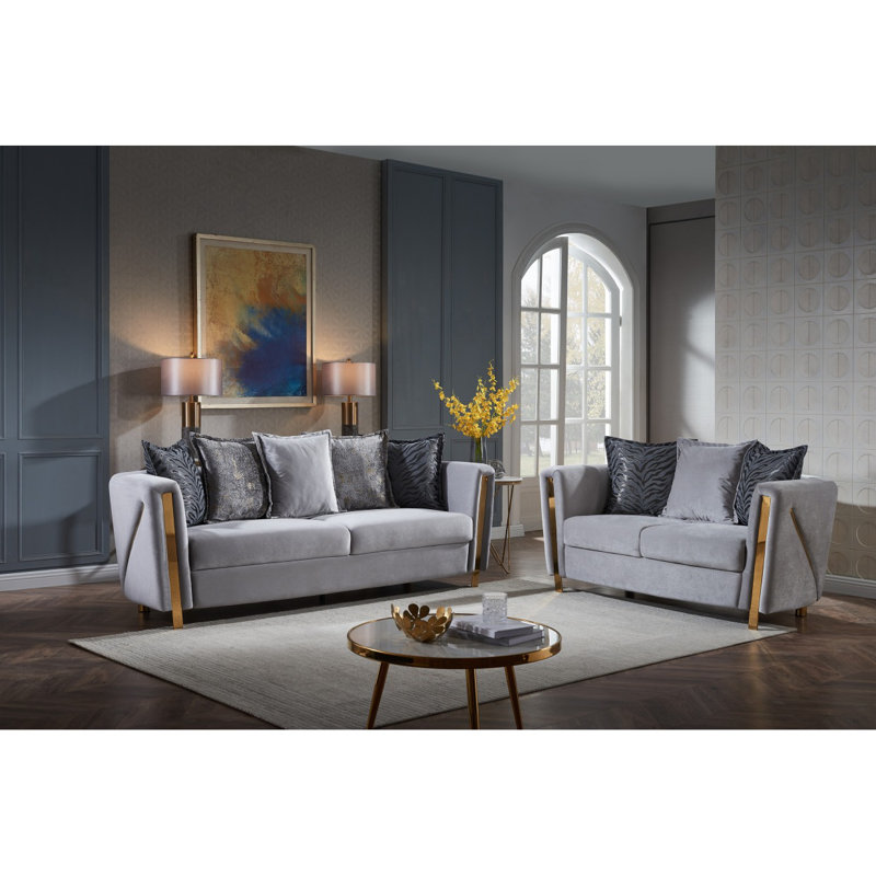 Canapé moderne en tissu de velours épais Chanelle, H 27,1 po x l 35,1 po x P 90,1 po, Gris