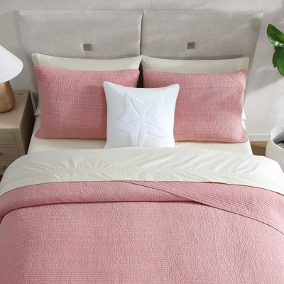 Nautica Seashore Stitch Cotton Reversible Pink Quilt Set