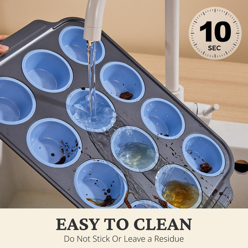 Silicone Muffin Pan With Metal Frame, Egg Bite Molds For Baking, Cupcake Pans 12 Regular Size, Muffin Tins Easy To Pop Nonstick Non Toxic Bakeware For Oven
