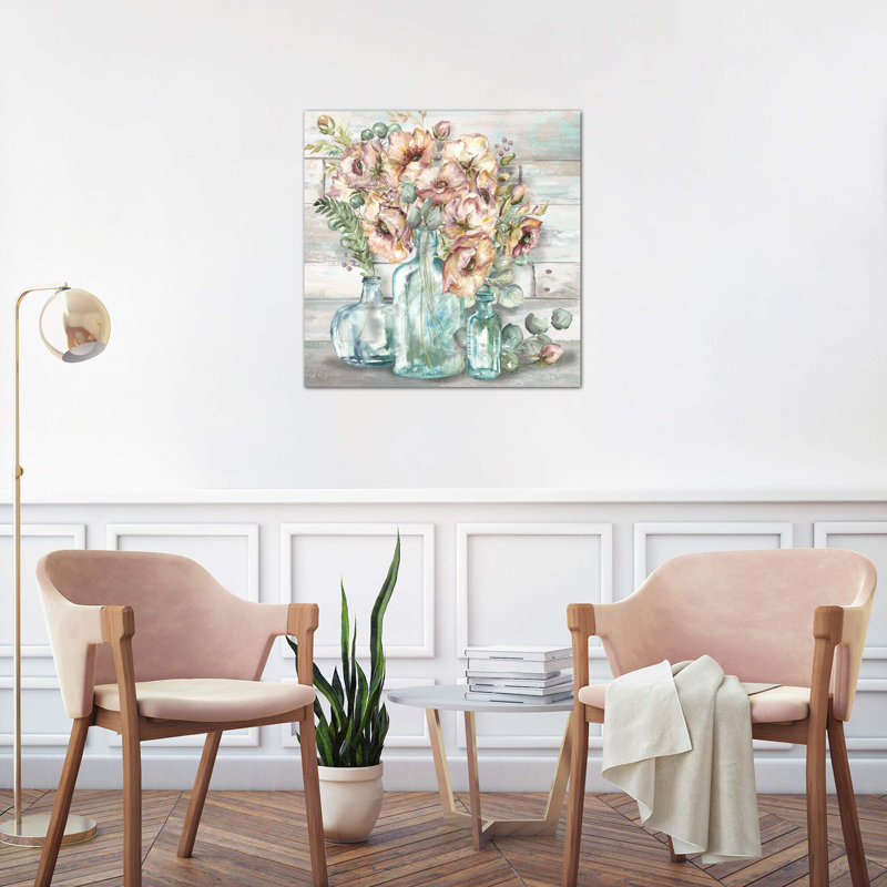 Blush Poppies And Eucalyptus Still Life - Wrapped Canvas Painting, 45.72 cm H x 45.72 cm W x 1.91 cm D