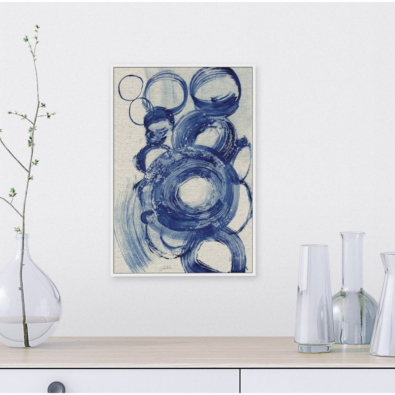 Reproduction d’art sur toile peinte à cercles bleus III, H 24 po x l 16 po x P 3,5 po