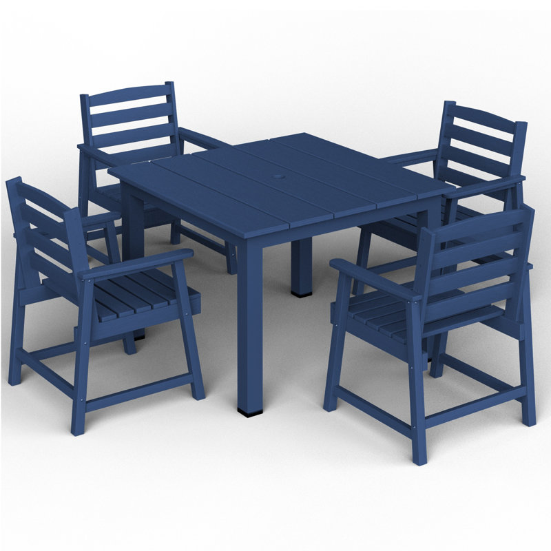 Ensemble 5 pièces de table et chaises d'extérieur standard en PEHD, bleu, Bleu