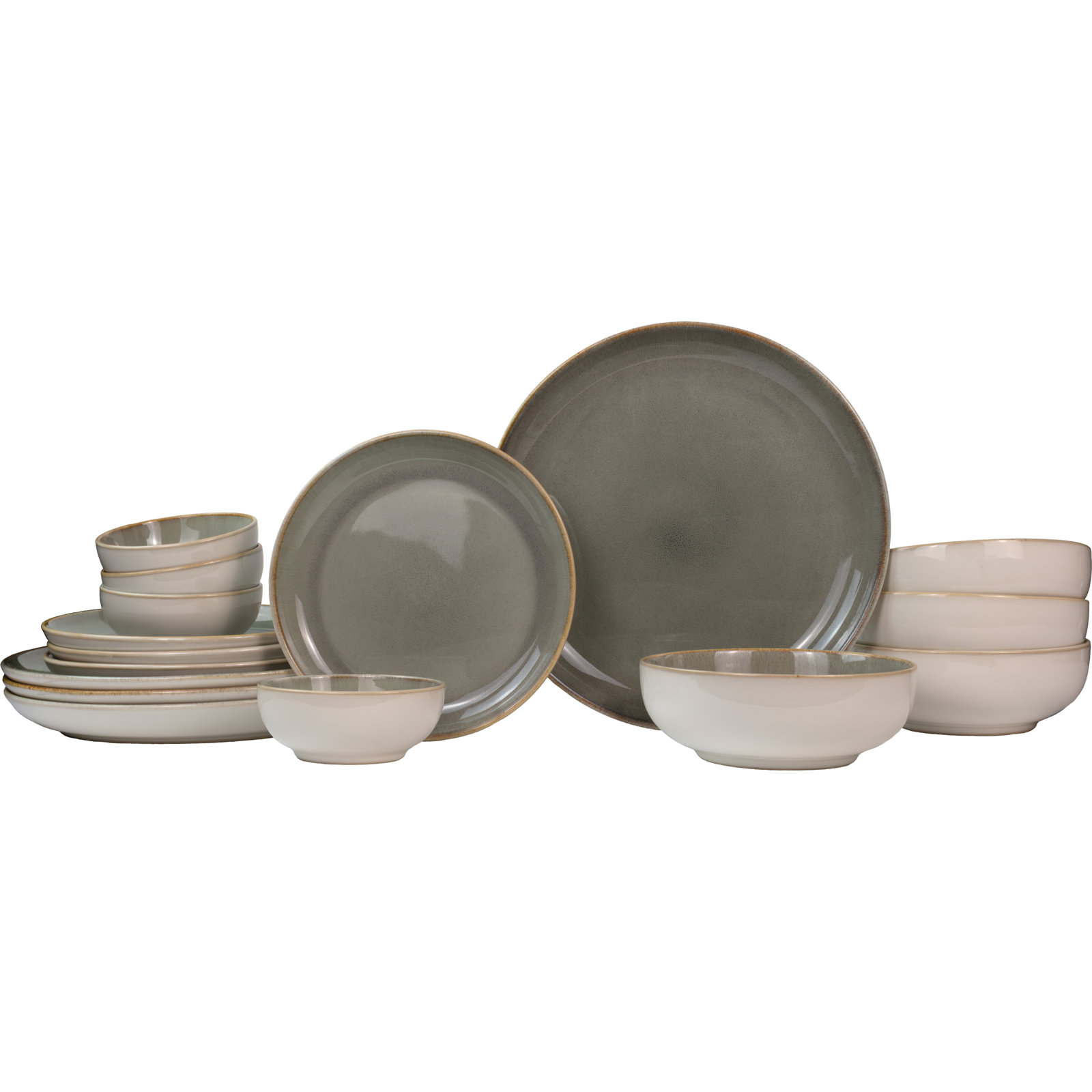 Resona Stoneware 16 Piece Dinnerware Set - Service for 4, Moss Green/Cream