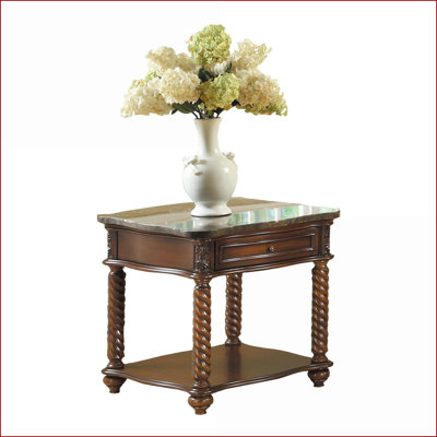 Café et amp; Table de bout en bois antique gris avec tiroir en queue d'aronde et amp; Tablette inférieure pour le salon