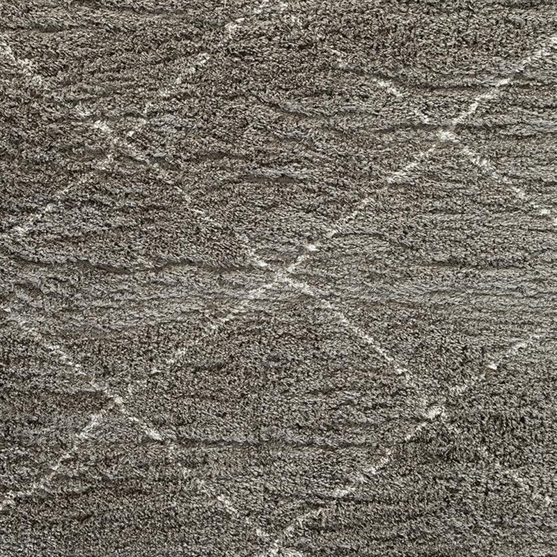 Tapis à poils longs Wreno 8 x 10 avec motif géométrique crème, gris PET, Gris, crème