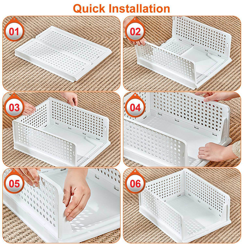 Foldable Plastic Storage Boxes with Slide Rail (Set of 4)