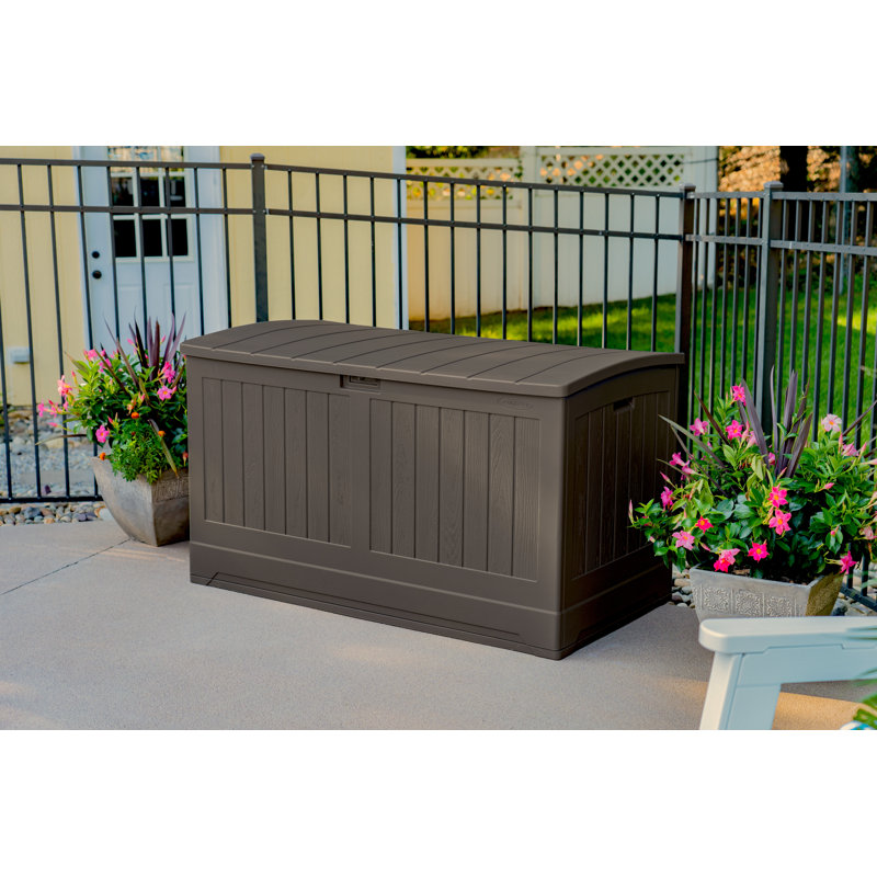 Boîte de rangement en résine pour rangement extérieur l 58 po x P 32 po Suncast, fabriquée aux États-Unis, Gris pierre