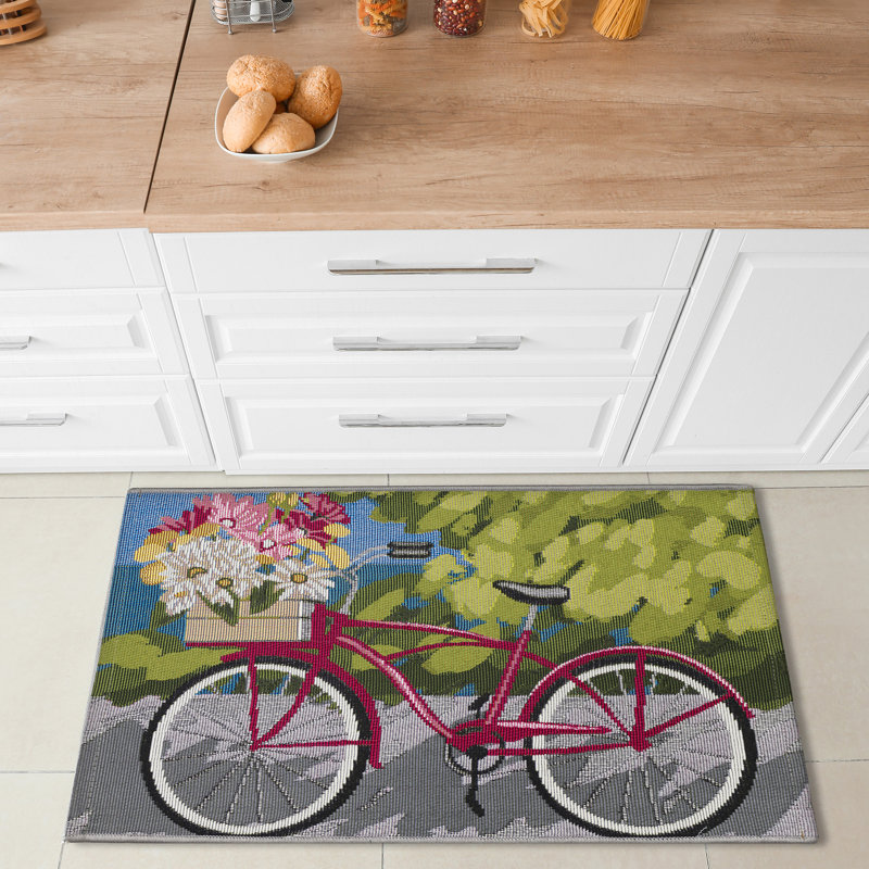 Andreane Floral Synthetic Non-Skid Kitchen Mat, Rectangle 2'5" x 3'11"