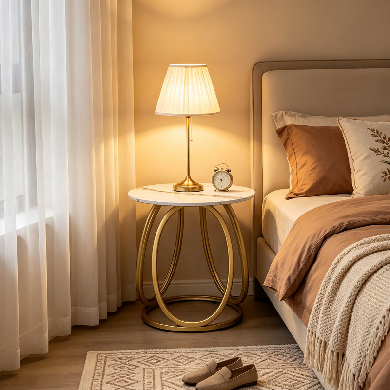 End Table, Calacatta White, Gold