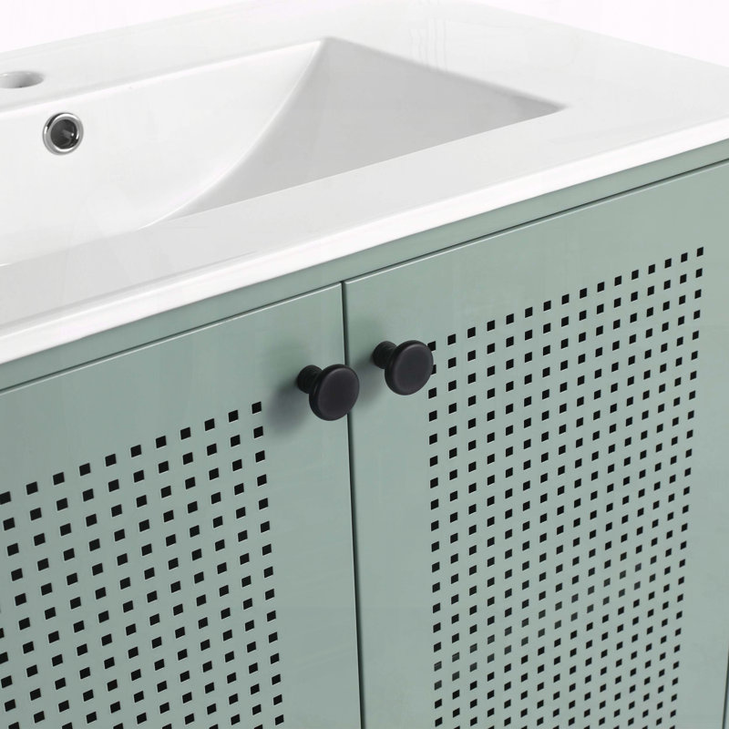 30" Freestanding Bathroom Vanity with Ceramic Sink – Cold Rolled Steel