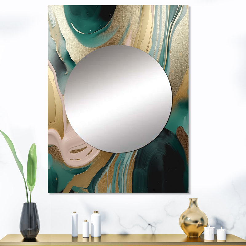 Chahat doré et vert marbré Euphoria V - miroir en marbre, miroir mural décoratif moderne, impression d'art en métal
