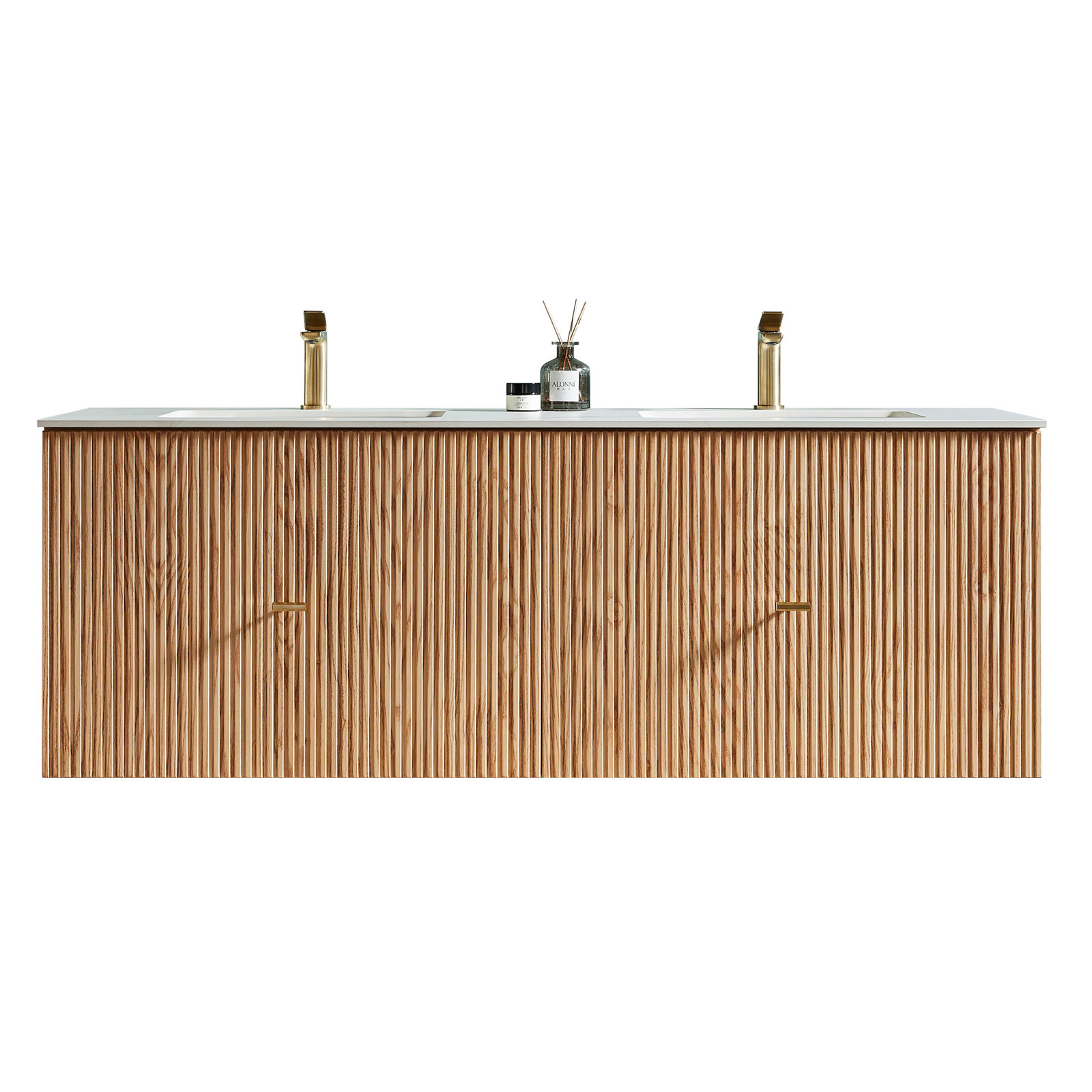 Jamell 60'' Double Bathroom Vanity, Natural Oak, White