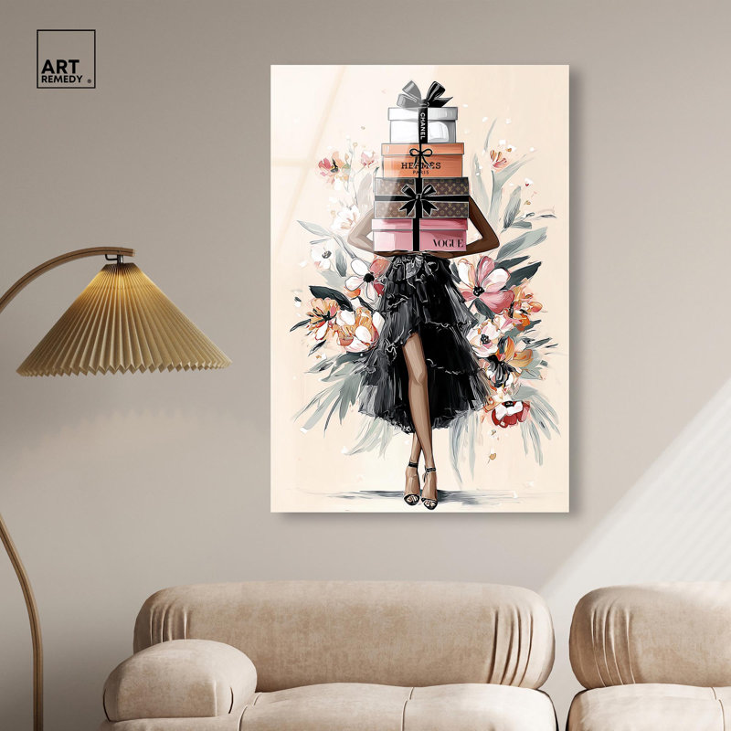 «Her Blossoming Gift Stack», reproduction d'art à la mode par Art Remedy, prête à être suspendue, 30 x 45, H 45 po x l 30 po