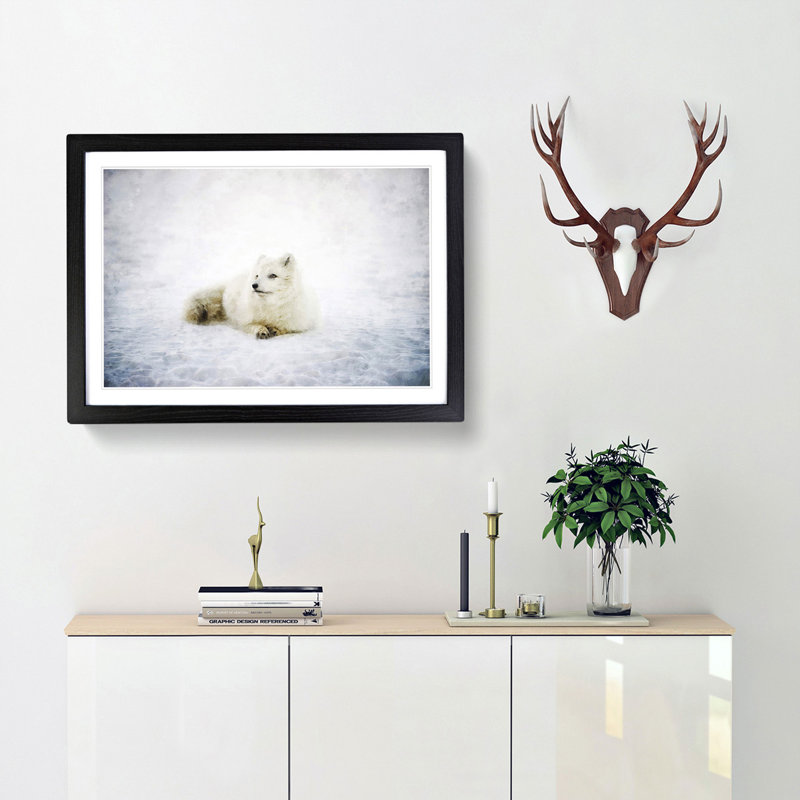 Resting Arctic Fox - Framed Print, Black Framed, 62cm H x 87cm W x 2cm D