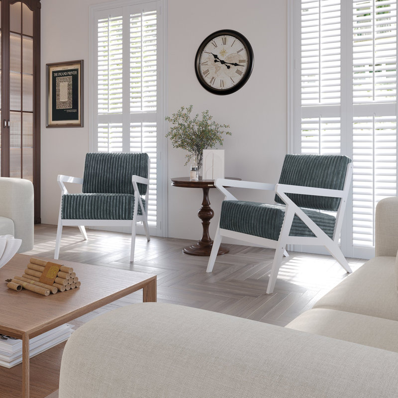 Ensemble de chaises d'appoint en velours côtelé 2 pièces Merrin, Bleu clair, Blanc