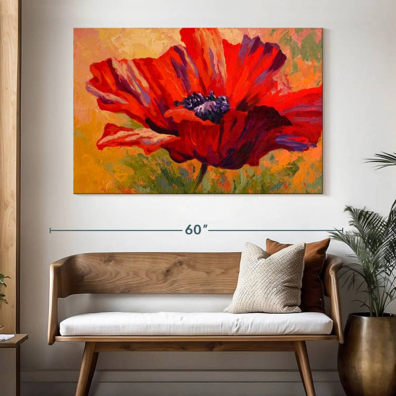 Délicat coquelicot rouge, H 34 po x l 51 po