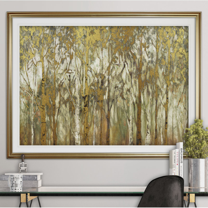 « bouleau oliveraies panoramique », reproduction de peinture acrylique encadrée, Or, H 24 po x l 32 po x P 1,5 po