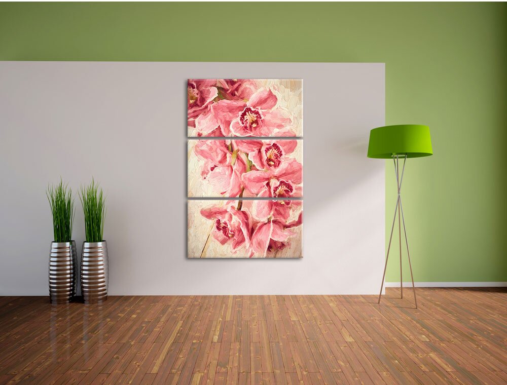 3-tlg. Leinwandbilder-Set „Rosa Orchideenblüten“, Grafikdruck