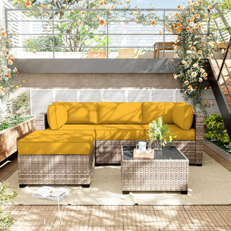 9-Piece Outdoor Replacement Cushion Set Seat/Back Cushion (Set Of 3 Seats , 5 Backs,  1 Footrest), Yellow