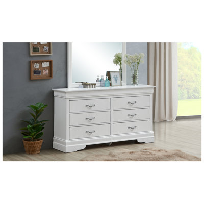 Lorana G6590-D Traditional Silver Champagne Dresser with Chrome Crystal Drawer Pulls and Textured Drawer Fronts, Fully Assembled Bedroom Storage