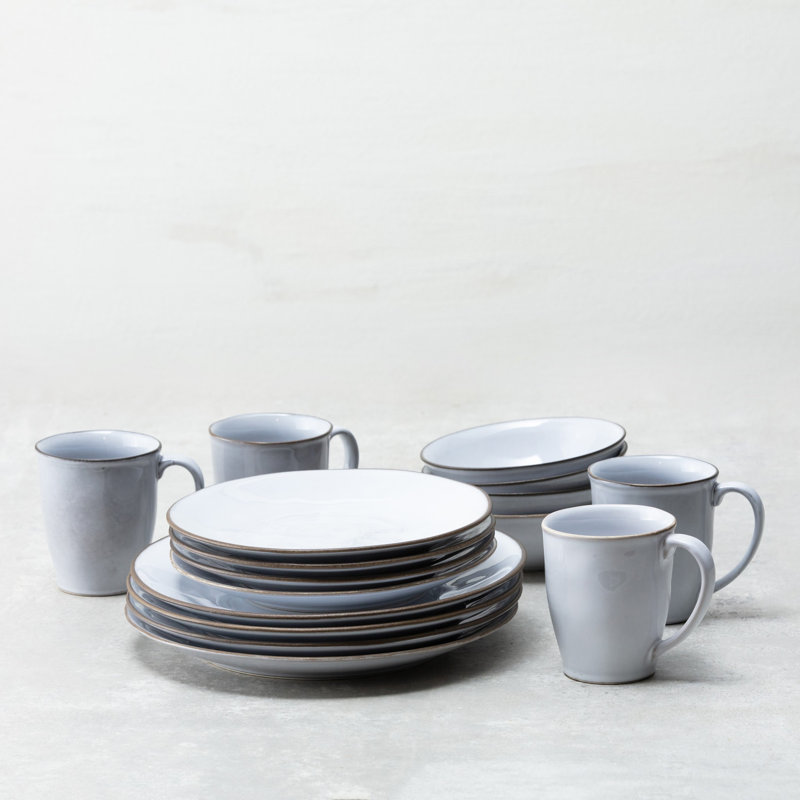 Fortessa Bordo Stoneware, 16 Piece Dinnerware Set (Service for 4), Ivory, Stone