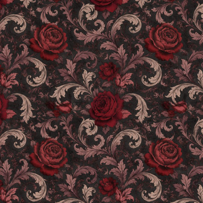 Papier peint auto-adhésif mural à motif de tourbillons ornementaux à motif floral rose rouge rétro Peel and Stick