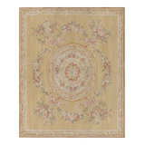 Rug & Kilim’S Aubusson Style Rug In Light Gold And Cream With Floral Medallion