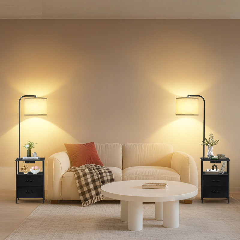 Zulfa 62" Dimmable Table Floor Lamp with Drawer, End Table with Lamp for Living Room, Black