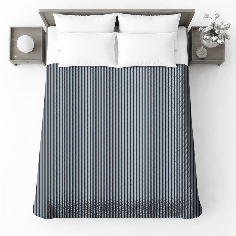 Couvre-lit matelassé à rayures verticales gris noir toutes tailles, Double
