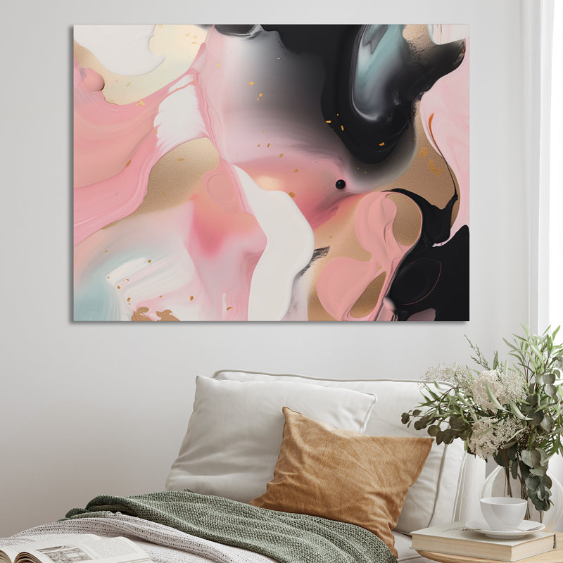 «Rose and Blue Transcendent Beauty In Marble Art VII», art abstrait sur toile marbrée, H 30 po x l 40 po x P 1,5 po