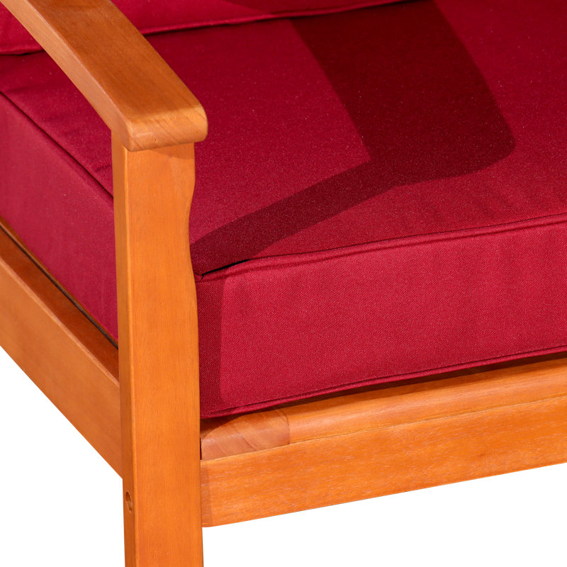Chaise longue avec coussins moelleux Andrusia, Coussin bourgogne / finition naturelle