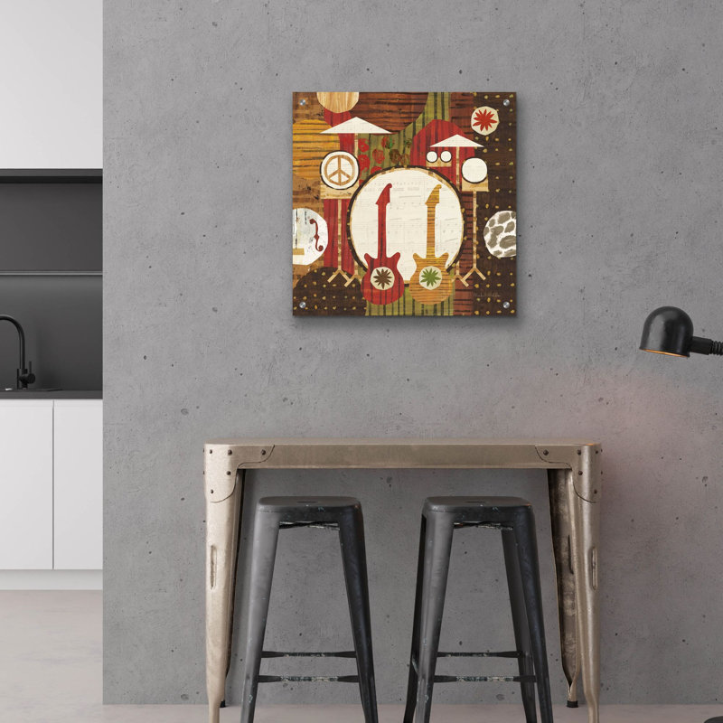 Winston Porter 'Rock N Roll Drums Brown' by Michael Mullan Acrylic Glass Wall Art, 24" x 24", H 24 po x l 24 po x P 0,2 po
