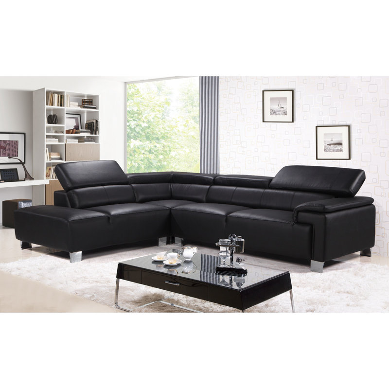 Ashauntae Leather Corner Sofa, Black, Left Hand Facing