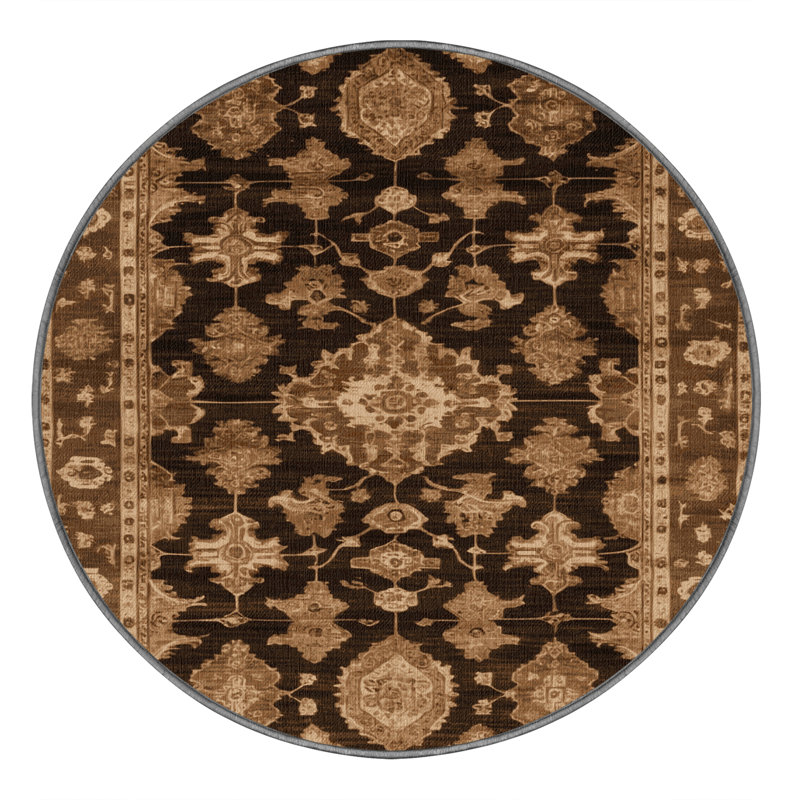 Machine Washable Overdyed Brown Area Rug, Round 7'