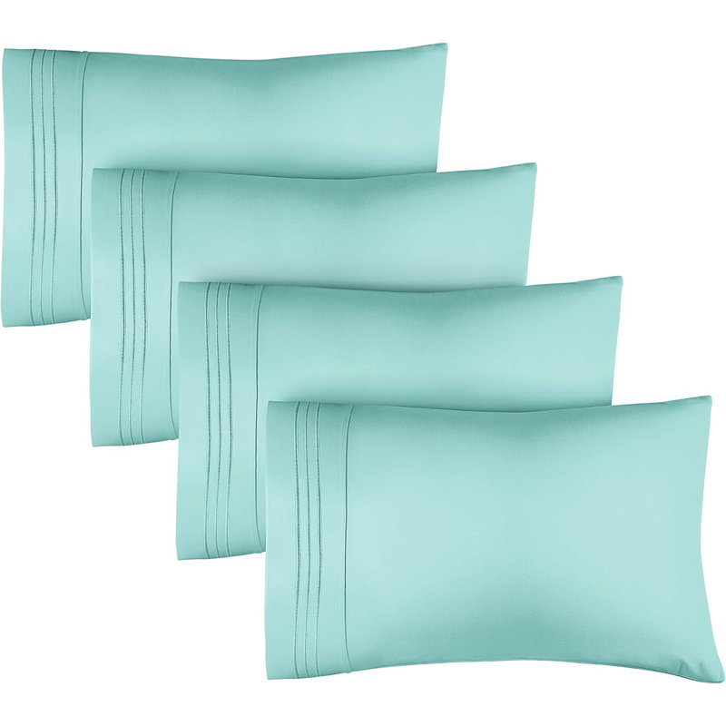 Pillowcase Set, Soft Double Brushed Microfiber, Cooling & Breathable Pillow Covers, Set of 4, Spa Blue, Queen