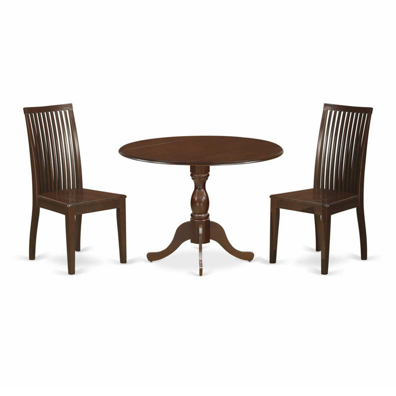 3 Piece Kitchen Table & Chairs Set Contains a Round Dining Room Table with Dropleaf and 2 Dining Chairs, 42x42 Inch, Mahogany