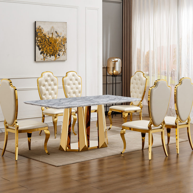 Table de salle à manger Marble, Gold, Grey