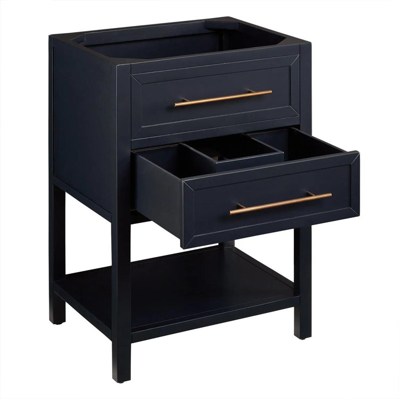 24" Robertson Single Bathroom Vanity Set with Rectangular Undermount Sink, No Drillings, Midnight Navy Blue