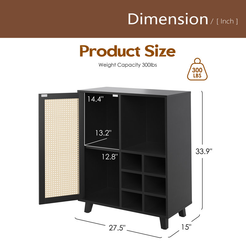 Sideboard Cabinet With Storage, 34 Inch Wine Bar Cabinet With Wine Racks, Buffet Cabinets For Home, Living Room, Black