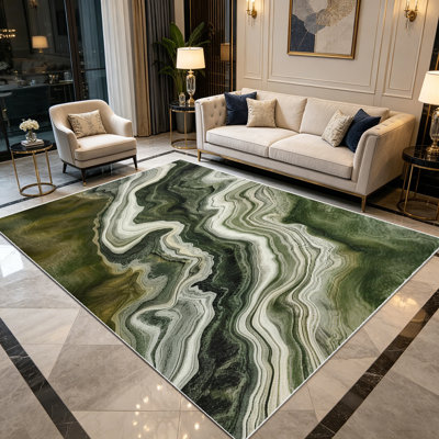 1PC Sage Green White Swirl Abstract Marble Agate area rugs for Living Room, Soft and Comfortable, Suitable for all seasons, easy-to-maintain, machine washable Indoor floor mat, Under Table Farmhouse suitable for entryway, bedroom, kitchen, dining