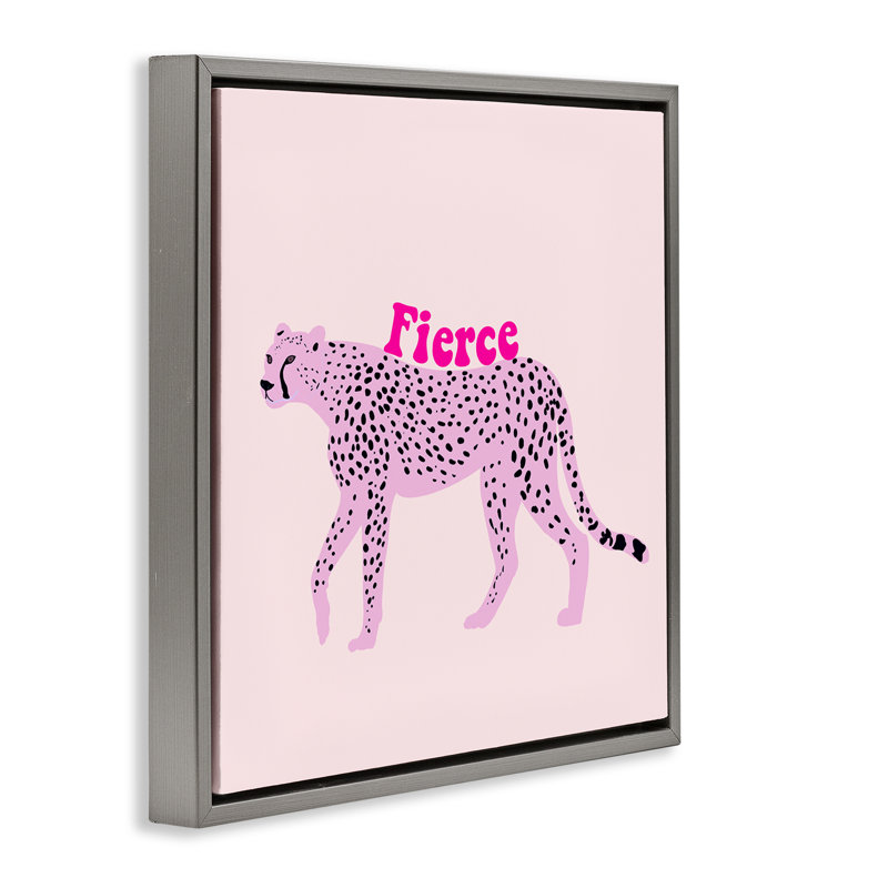 Guépard féroce sur cadre flottant rose, design par Ashley Singleton, Cadre flottant gris lustré, H 18 po x l 18 po