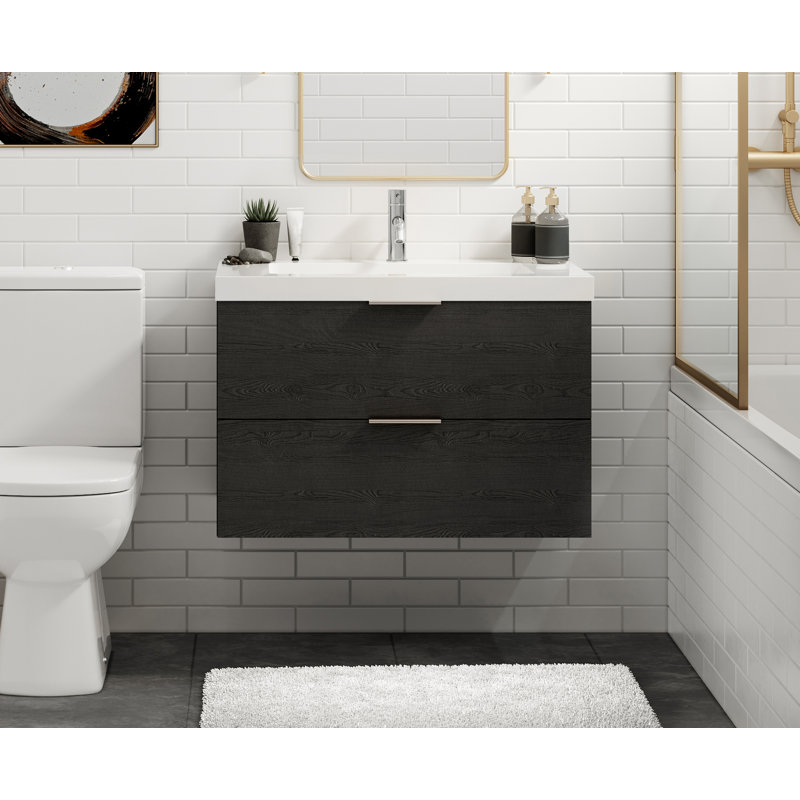 Avila 48" W Wall Mounted Single Bathroom Vanity, Polished Nickel, Charred, Matte White/8" Widespread