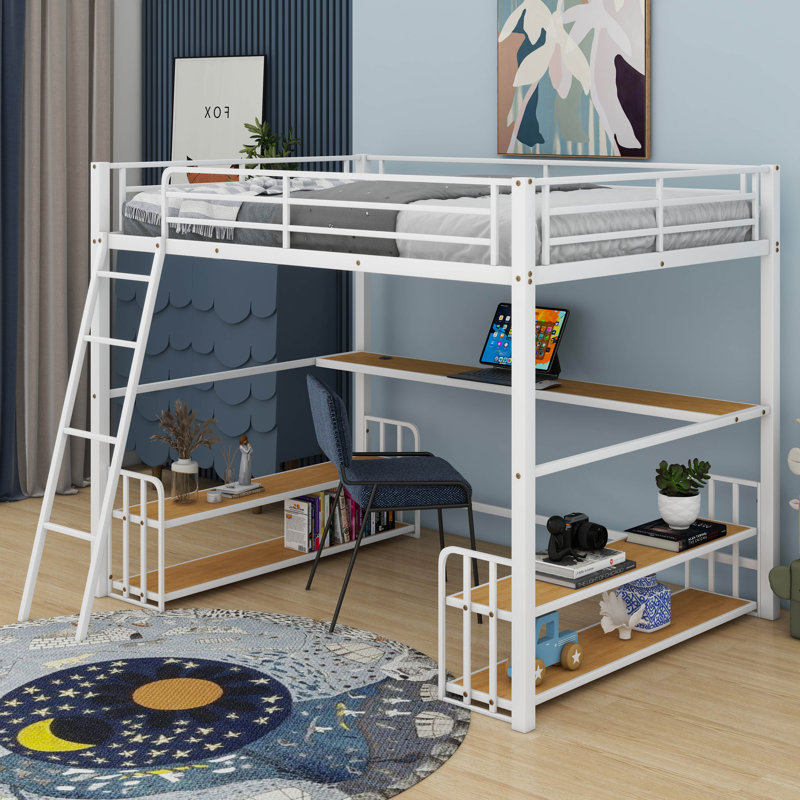 Lit mezzanine en métal avec bureau, Twin
